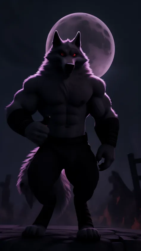 The ultimate death wolf male muscular Shiny eyes Red moon in the background by terabruno 