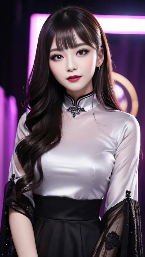 2girls、best quality、ultra-detailed、4k、Japanese、Seductive beauty、seductive adult woman、Pretty Woman、cool girl、Villainess、Brainwashed、brainwash、Fallen into evil、smirk、Evil look、Wicked Smile、evil、Brown hair、wavy hair、swept bangs、dark makeup、dark makeup、pierci...