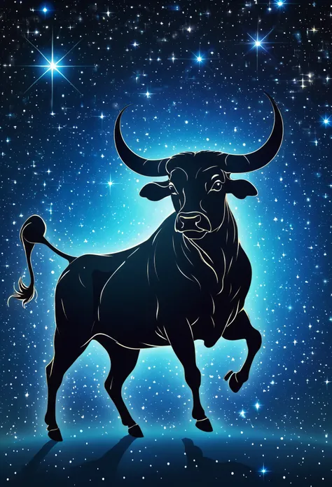a stylized taurus silhouette formed by bright stars. Cosmic background