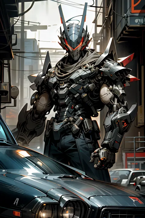 In this Dark Fantasy image, a solitary figure comes to life amidst the backdrop of Cyberpunk cityscape. With a 1-man mechanical marvel, the image showcases a Robotic presence that embodies the essence of a Cybernetic guardian. At the forefront, KITT from t...