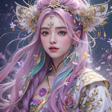 （（（single eyelid）））snow hoop exclusion area 32k（tmasterpiece，k hd，hyper hd，32k）long flowing purple-pink hair，autumn pond，zydink，...