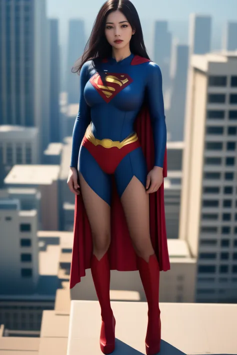 superman standing on the rooftop, full body shot