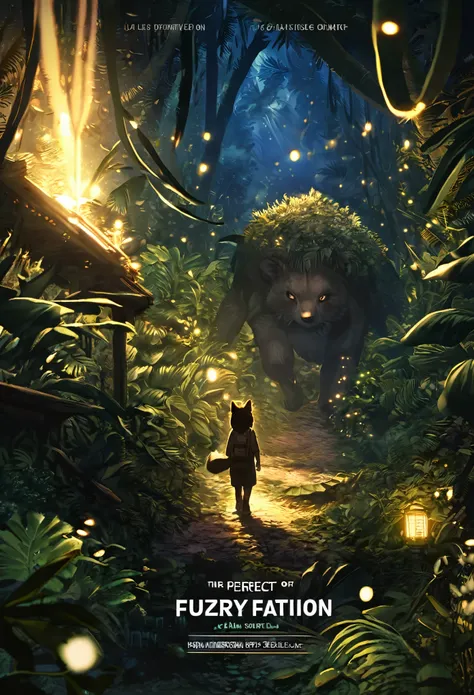 cover page, highres, top quality, best quality, paid reward available, unparalleled masterpiece, perfect artwork, absurdres, High-quality illustrations, super high resolution, detailed background, perfect anatomy (Walking through the firefly-filled jungle ...