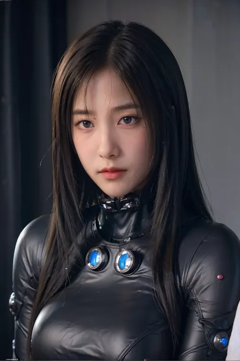 put hands cheek,(embarrassed face:1.4),(blush:1.4),reika\(gantz black suit\), (8k, best quality, masterpiece:1.2), (realistic, p...