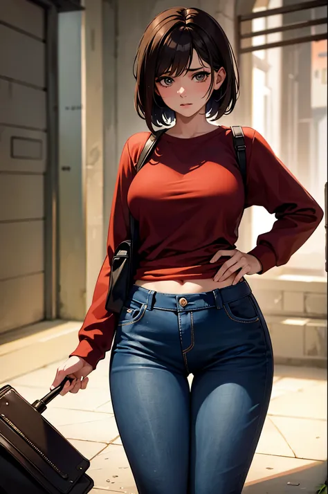 NSFW, Masterpiece, 1.4 Top Image 4K, Ellie The Last Of Us, Brown Hair, Red Shirt, Dark Blue Pants, Rendering In An Apocalyptic City, Showing Panties, Ultra Realistic, 4K Wallpaper, EnvyBetterHands LoCon.