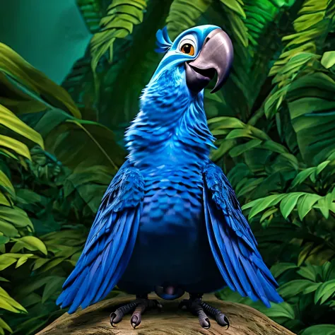 nsfw, masterpiece, solo, avian, spix macaw, blue feathers, male, tribal, jungle landscape, anthro, chubby body, penis, tapering ...