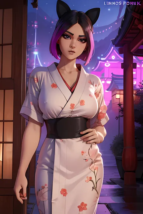 lince , japanese yukata dress night scenery ,Extremadamente detallado, rostro detallado,hermoso rostro, ojos finos, mirando al espectador, pose femenino.