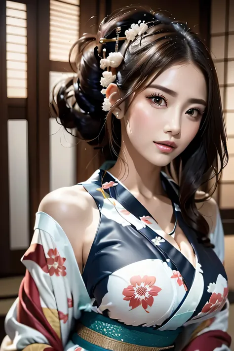 (((Gorgeous courtesan kimono:1.7))),(Beautiful mature woman in a noble courtesan kimono),(((Flashy and extravagant courtesan attire:1.3))),(Glamorous Jar)(Gorgeous floral hair ornament),Gorgeous floral braided top knot,(Very delicate and beautiful hair,),(...