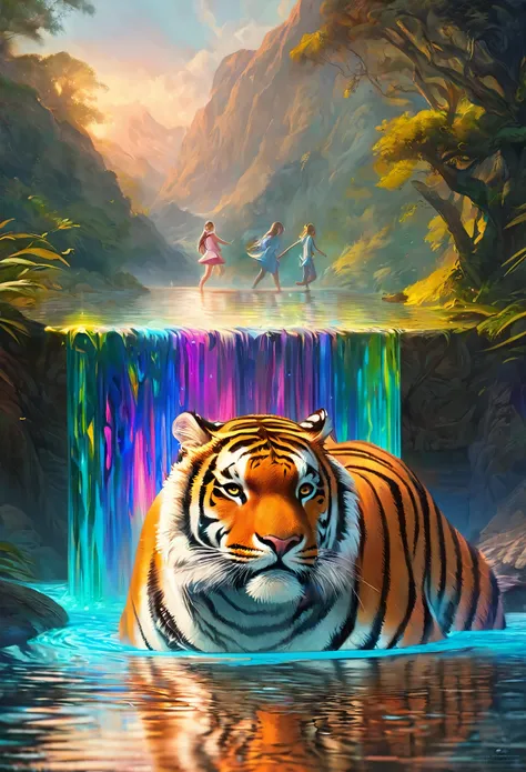 cover page, highres, top quality, best quality, paid reward available, unparalleled masterpiece, perfect artwork, absurdres, High-quality illustrations, super high resolution, detailed background, perfect anatomy, tiger and girl, Tiger painting, A flash of...