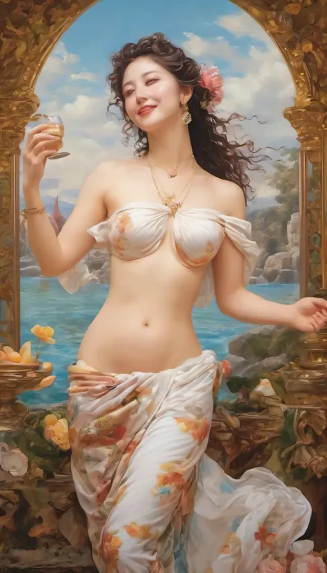 (Highest image quality, realistic depiction),(Body slippery with lotion,sweaty body),artistic nude art,(Beautiful nude woman imitating the birth of Venus.Beautiful woman dressed as a man,),Colossal tits,((best character depiction,beautiful nude body)),I lo...