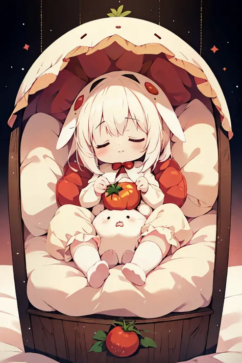 One girl, Little stuffed rabbit, Tomato costume, albino, close your eyes, :3, Sleeping Peace, Marshmallow bed