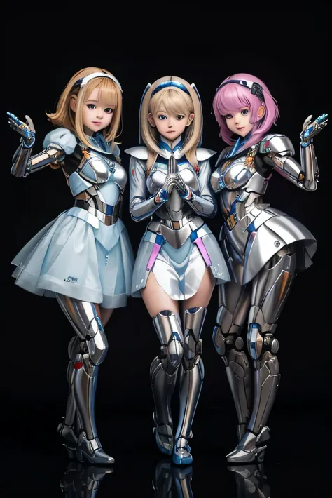 Many schoolgirls transformed into robots,
 whole body mechanics,　
 Only the faces of all of them remain human.,
 Their face is cute and beautiful,
 They all have different hair colors and hairstyles.,
 Everyone&#39;s entire body is mechanical and made of m...