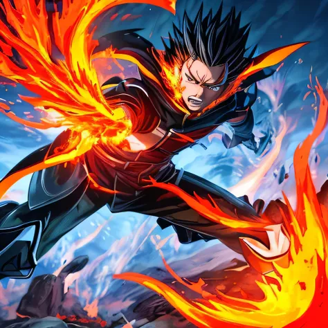 create an anime image full of fire effects