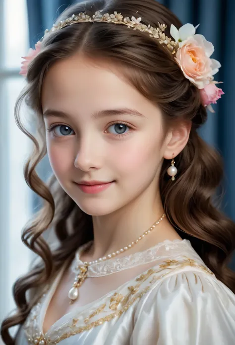 (best quality,4k,8k,highres,masterpiece:1.2), ultra-detailed, (realistic,photorealistic,photo-realistic:1.37),In the portrait of this enchanting 14-year-old girl, the daughter of a prosperous merchant during the flourishing 17th century in the Netherlands,...