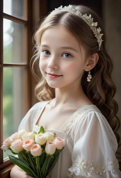 (best quality,4k,8k,highres,masterpiece:1.2), ultra-detailed, (realistic,photorealistic,photo-realistic:1.37),In the portrait of this enchanting 14-year-old girl, the daughter of a prosperous merchant during the flourishing 17th century in the Netherlands,...