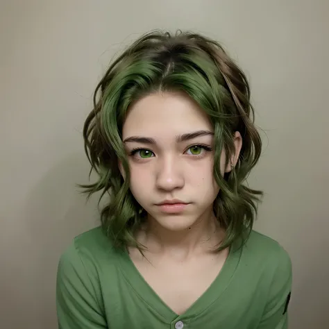 Crea un Chico de anime 2d moreno con ojos verdes y cabello rizado 