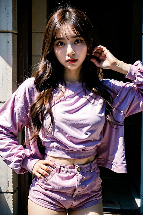 Arabian woman wearing pink shorts and white shirt taking a photo, Korean Girls, Takano Aya color style, Anime Thai Girl, y 2 k cutecore crowncore, 2 4-year-old female model, Ulzzang, Japan in the 1990s, Belle Delphine, Pink Girl, Retro 90s Japanese, 1 8 is...