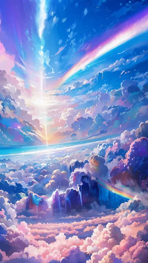 雲と虹のあるiridescent skyの絵, so colorful and heavenly, mysterious rainbow halo, bright rainbow halo, rainbow clouds, colors of heaven...