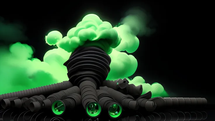 screw, black background, green smoke, 2d cartoon, high resolution, valorant art
