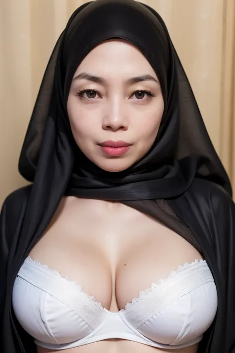 (((HIJAB))), Remove Background, gravure, ((describe the lips correctly)) facing front, ((look at someone with contempt)), Fancy makeup, from the chest up, masterpiece, Best Quality, Ultra-detailed, Photorealistic, super detailed skin, Perfect Anatomy, (1 j...