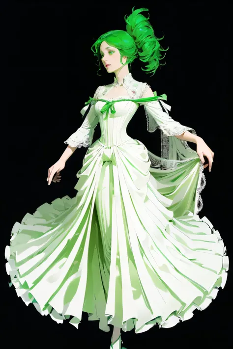 ((High quality work)), Clean and simple lines, The green dress and beautiful ruffled lace complement each other, Enriches the layering of the entire picture, Elegant Edwardian lace dresses and princess dresses add a lot of color to the characters, Gesture ...