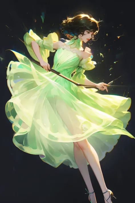 ((High quality work)), Clean and simple lines, The green dress and beautiful ruffled lace complement each other, Enriches the layering of the entire picture, Elegant Edwardian lace dresses and princess dresses add a lot of color to the characters, Gesture ...