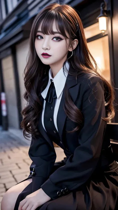 2girls、best quality、ultra-detailed、4k、Japanese、Seductive beauty、seductive adult woman、Pretty Woman、cool girl、Villainess、Brainwashed、brainwash、Fallen into evil、smirk、Evil look、Wicked Smile、evil、Brown hair、wavy hair、swept bangs、dark makeup、dark makeup、pierci...