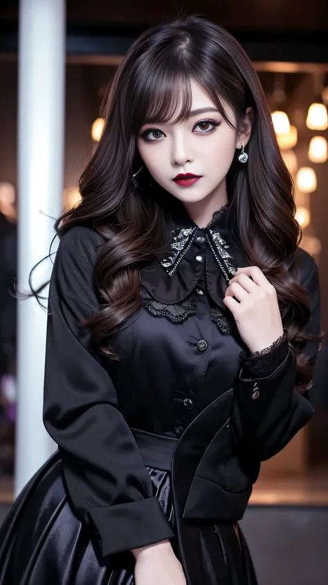 2girls、best quality、ultra-detailed、4k、Japanese、Seductive beauty、seductive adult woman、Pretty Woman、cool girl、Villainess、Brainwashed、brainwash、Fallen into evil、smirk、Evil look、Wicked Smile、evil、Brown hair、wavy hair、swept bangs、dark makeup、dark makeup、pierci...