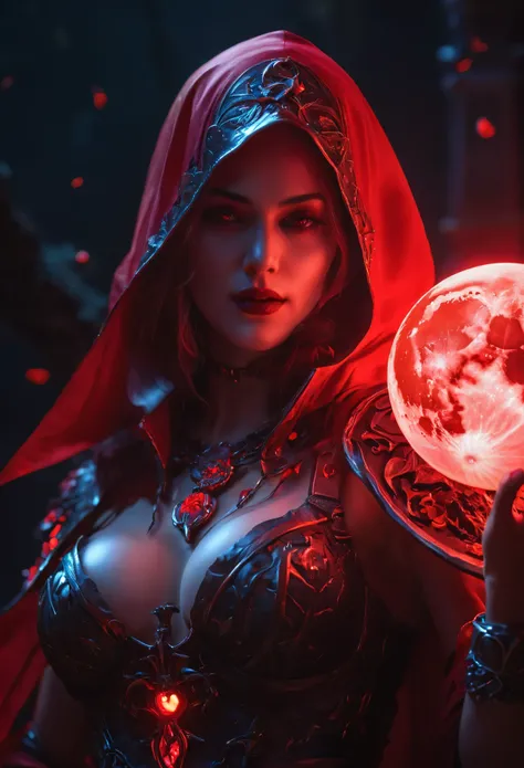 Red Necromancer, Blood Moon, Ray Tracing, masterpiece, highest quality, super high quality, 不条理なdetailed, best Light, Best Shadow, sharp, sharp image, detailed, extremely detailed, Amazing resolution, 8k, 4K, Ultra-high resolution, Particle Effects, Beauti...