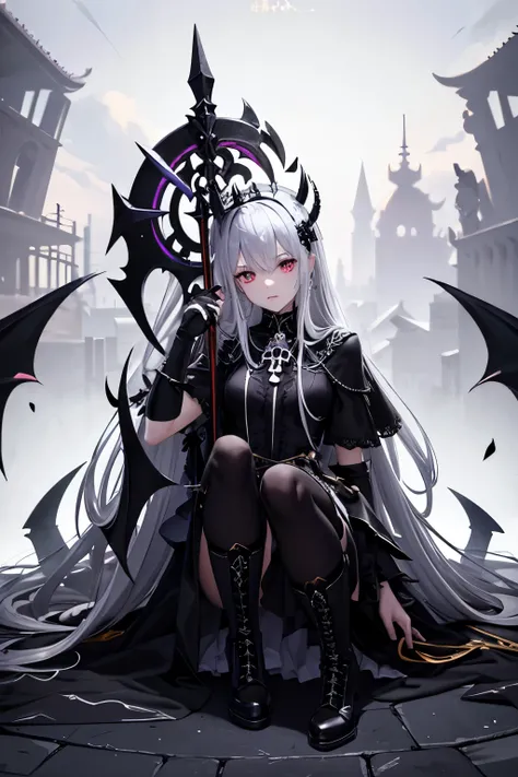 （（（highest quality、Masterpiece、Normal body、8k、Detailed face、Ultra-precision、Normal hand、Normal finger、５Finger、supreme）））Golden and silver hair、Princess、Gorgeous Dress、White and black skirt、Shiny Tiara、night armor、metal boots、death scythe、grim Reaperの鎌、Grim...