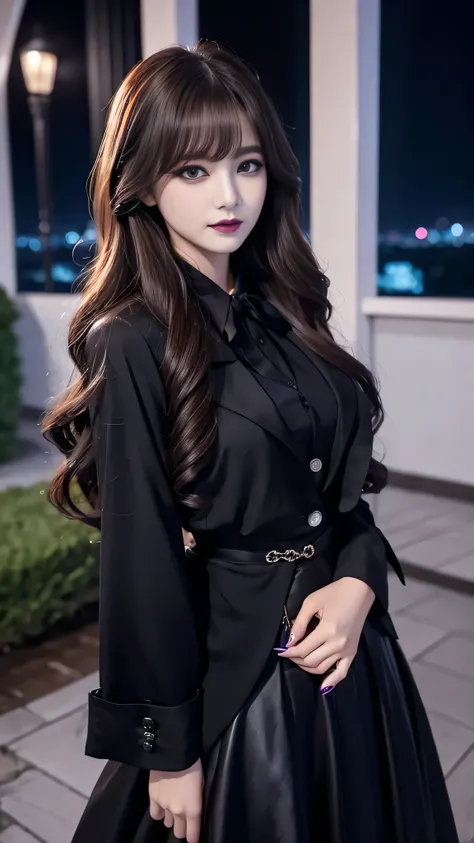 2girls、best quality、ultra-detailed、4k、Japanese、Seductive beauty、seductive adult woman、Pretty Woman、cool girl、Villainess、Brainwashed、brainwash、Fallen into evil、smirk、Evil look、Wicked Smile、evil、Brown hair、wavy hair、swept bangs、dark makeup、dark makeup、pierci...