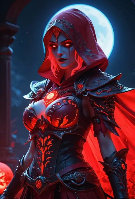 Red Necromancer, Blood Moon, Ray Tracing, masterpiece, highest quality, super high quality, 不条理なdetailed, best Light, Best Shadow, sharp, sharp image, detailed, extremely detailed, Amazing resolution, 8k, 4K, Ultra-high resolution, Particle Effects, Beauti...