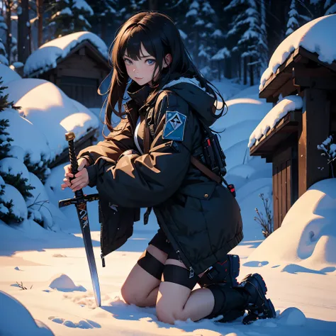 anime girl kneeling In the snow with a sword in her hand, Amazing anime 8k, Anime Style 4k, 4k Anime Wallpaper, Anime Wallpaper 4 k, Anime Wallpaper 4k, Anime Wallpaper, Female Action Anime Girl, From Girls Frontline, Girls Frontline Style, hd Anime Wallpa...