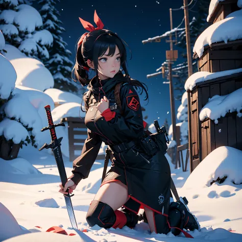 anime girl kneeling In the snow with a sword in her hand, Amazing anime 8k, Anime Style 4k, 4k Anime Wallpaper, Anime Wallpaper 4 k, Anime Wallpaper 4k, Anime Wallpaper, Female Action Anime Girl, From Girls Frontline, Girls Frontline Style, hd Anime Wallpa...