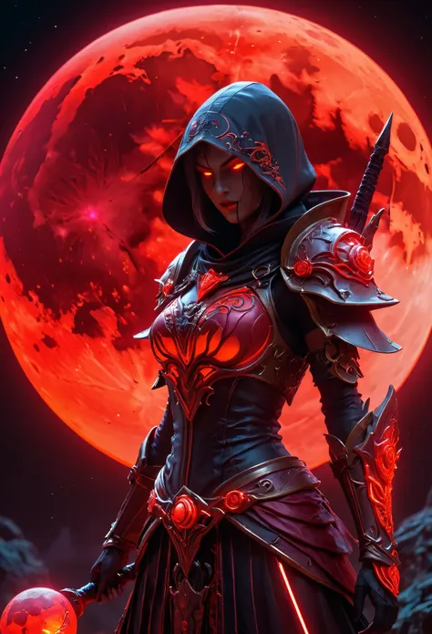 red necromancer, blood moon, ray tracing, masterpiece, highest quality, super high quality, 不条理なdetailed, best light, best shado...