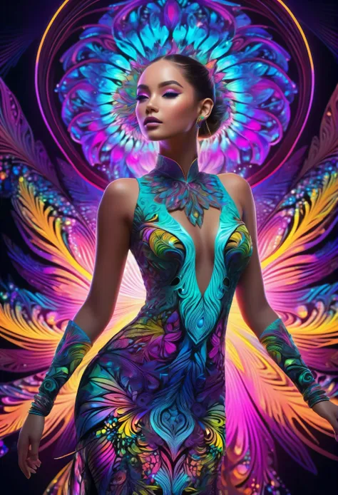 Full body, (masterpiece, top quality, best quality, official art, beautiful and aesthetic:1.2), (1girl:1.3), extremely detailed,(fractal art:1.2),colorful,highest detailed,( zentangle neon:1.2), (dynamic pose), (abstract background neon:1.5), (treditional ...