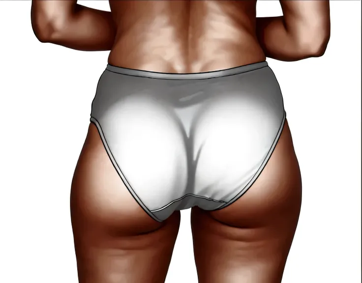 ((masterpiece, best quality)), ((30 year old)), (((Curvy))), ((Black woman)), in ((white cotton fullback panties)), ((Big butt)), ((cropped shot)), (((realistic art style)))