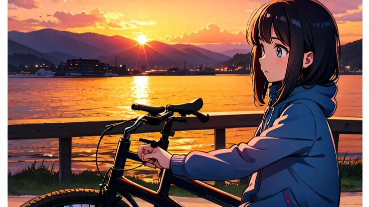 girl　Sunset　bicycle