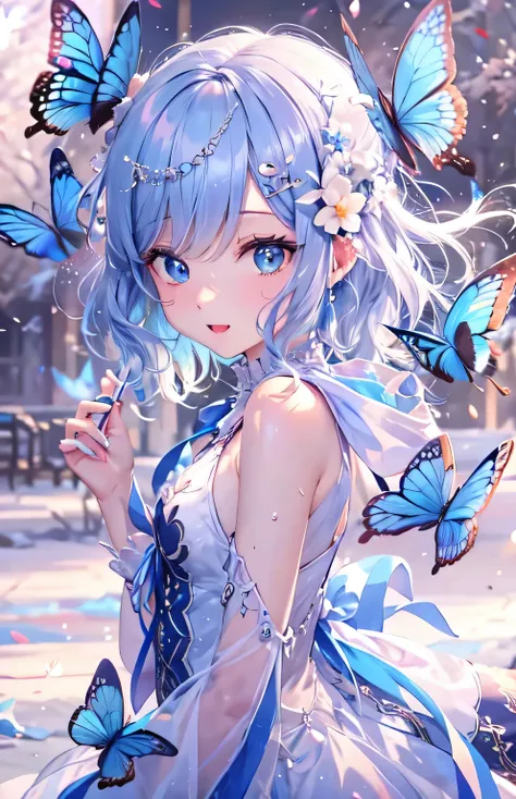 ((highest quality)), ((masterpiece)), (Get used to it), Perfect Face , beautiful girl , Blue Butterfly々 ,