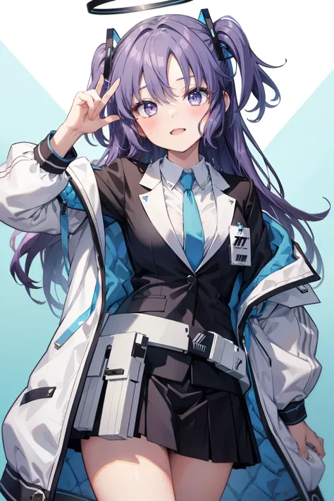 Yuka Hayase、Good looking girl (blush, Perfect Face), independent , Looking at the camera, masterpiece, Anime art style, Cute Characters, Most detailed, high quality、Nico Nico Smile、Combat Uniform、He has a gun、Purple hair and eyes