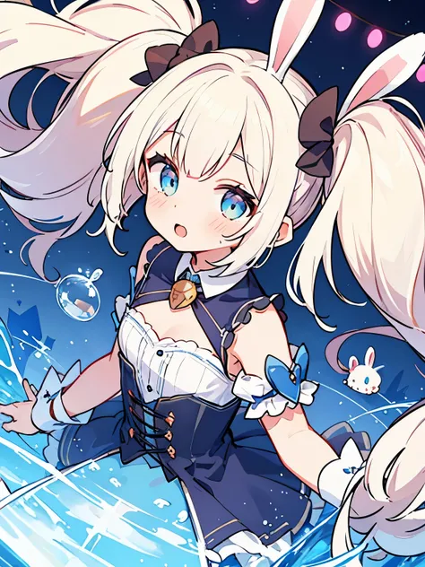 cute, Twin tails, fantasy wonderland, 1 girl, Confused eyes, Rabbit, Dynamic Angle, Game CG