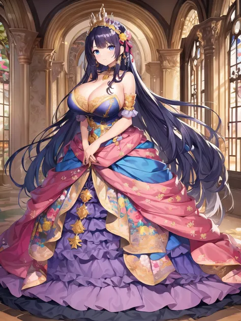 ((anime artstyle)),(Masterpiece),(Best Quality), (Super Detail),(((Very Delicate and Beautiful))),Solo,full body,((full body portrait)),((1 bling-bling princess in beautiful embroidery and jeweled gorgeous rococo ballgown)),((((absurdly gigantic tits)))),(...