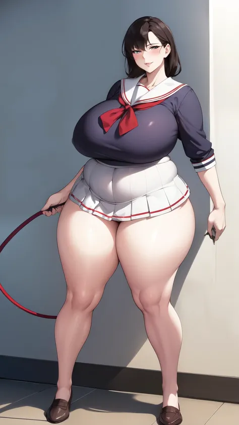 huge breasts, big hips,full body shot, mature mother, Whip whip lower body, plump thighs, plump calves, bewitching mature woman, Perfect body, plus size model,high school girl,sailor suit, skirt is short,Mature woman wearing sailor suit,