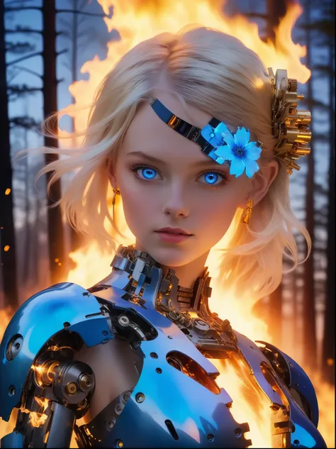 (covered in flowers:1.4), (1girl), blue eyes, night sky, robot joints, (raw flesh:1.3), (blonde hair:1.3), faize, fire and ice, ...