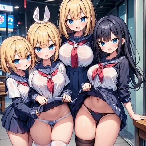 (cute eyes:1.2), (sparkling eyes:1.2),highest quality,wonderful,finely,extremely detailed CG Unity 8K wallpaper, (3 girls, Stand in line:1.2), (sailor uniform, clothed), (huge breasts), (open mouth:1.1), (long tongue:1.1), (mouth drool:1.1), (black stockin...