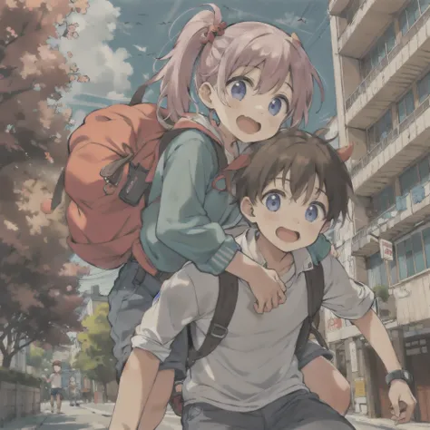 brother and sister、Piggyback、Sister rides her brother