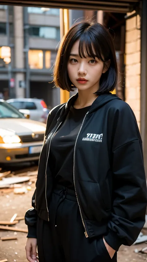 (((Facing forward))),(Very fine eye), (((Fabric Shading))), (((highest quality))), (((masterpiece))) strong girl, (((Realistic))), Black Hair, Black Hair, Black Hair, Black Hair, chic hairstyle, ((With bangs,Straight medium bob, nice hair)), Light makeup,R...