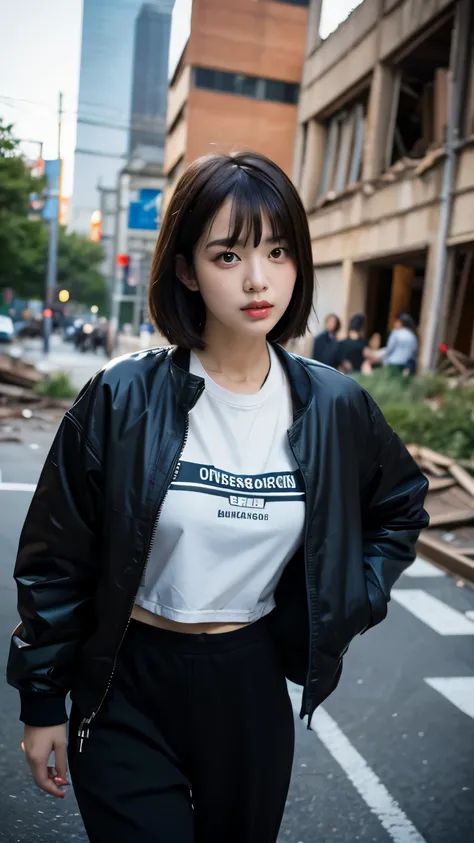 (((Facing forward))),(Very fine eye), (((Fabric Shading))), (((highest quality))), (((masterpiece))) strong girl, (((Realistic))), Black Hair, Black Hair, Black Hair, Black Hair, chic hairstyle, ((With bangs,Straight medium bob, nice hair)), Light makeup,R...