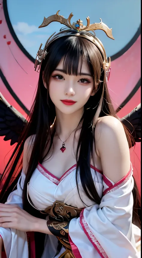 Close-up of woman in costume with wings, anime goddess, Gilded Lotus Princess, beautiful fantasy queen, bian lian, Anime Girl Cosplay, Zhongli in Genshin, Beautiful Celestial Mage, Inspired by Lan Ying, ((beautiful fantasy queen)), Flowing Magic Robe, full...