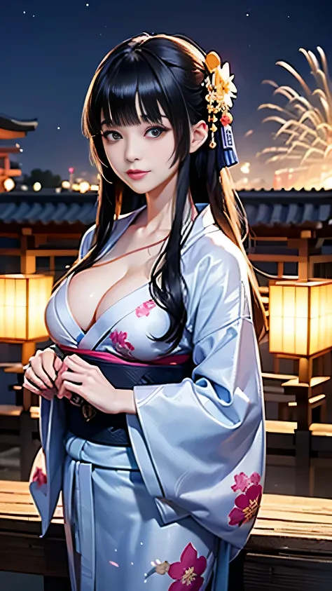 (Vulgar,nsfw),
(high angle,from above,cleavage),♥(Japanese beautiful flower printed kimono,yukata),((1girl,cute,young,semi long beautiful black hair,blunt bangs,twin tales,beautiful eyes)),(solo),((masterpiece, highest resolution,best quality)), (beautiful...